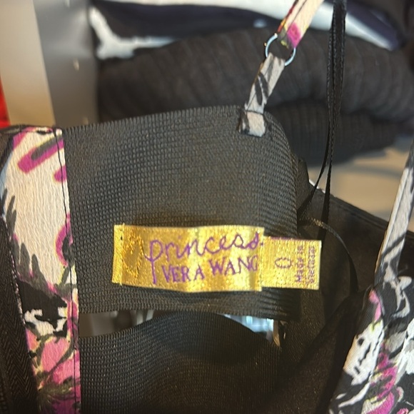 Vera Wang Princess black with flower print spaghetti strap mini dress size 0 NWT - Picture 2 of 3